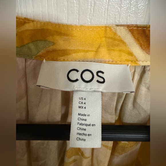 COS Floral Print V-Neck Midi Dress Yellow Sepia TENCEL Lyocell Size 4 US - Picture 9 of 9